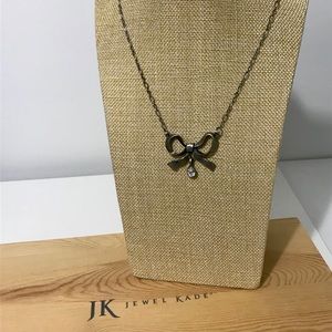 JEWEL KADE Blushing Bow Necklace Pewter w/ Crystal